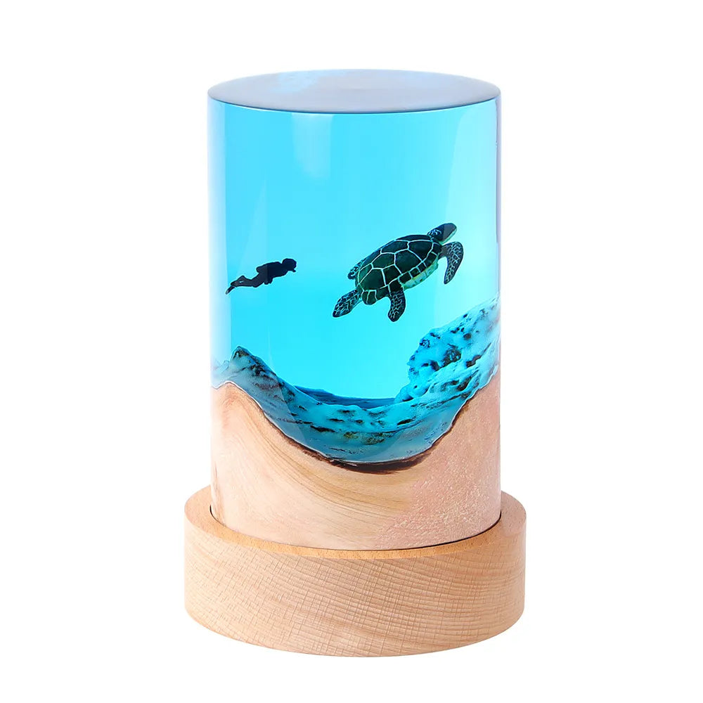 ウミガメ／ジンベエザメ 円柱レジンランプ